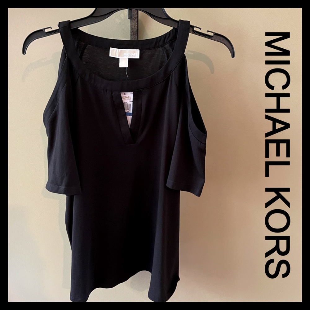 ❤️NWT ~ MICHAEL KORS BLACK SHORTSLEEVED COLD SHOULDER TOP - Sz XL - Picture 6 of 11